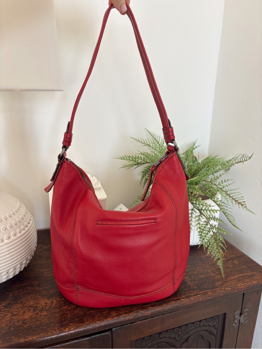 The Sak Sequoia Red Leather Shoulder Hobo Bag